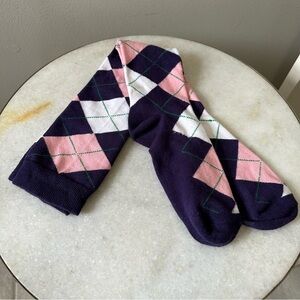 Men's Size L 9-13 Argyle Purple and Pink Plaid Jacquard Knee High Golf Socks